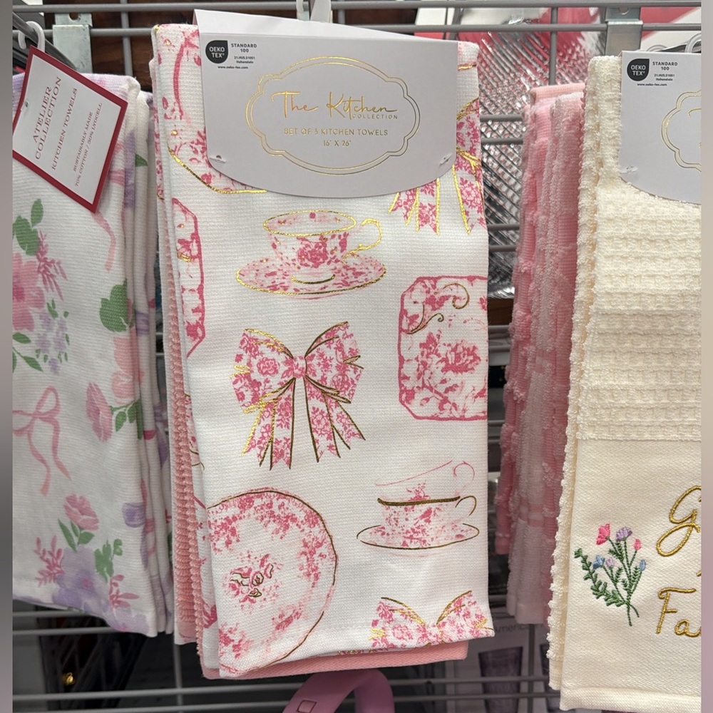 Pink Tea Party Kitchen Towel - Floral Tea Cup Print